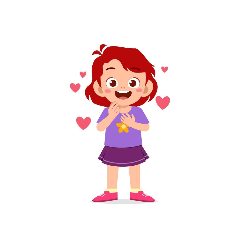 cute little kid girl show love and happy pose expression vector