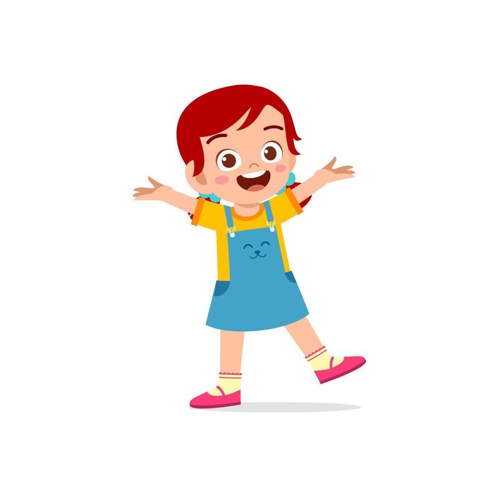 linda niña pequeña muestra una expresión de pose feliz y amigable vector