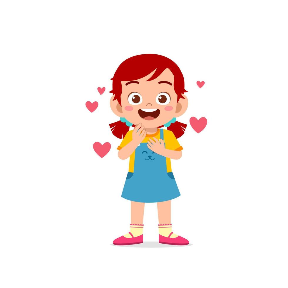 linda niña pequeña muestra amor y expresión de pose feliz vector