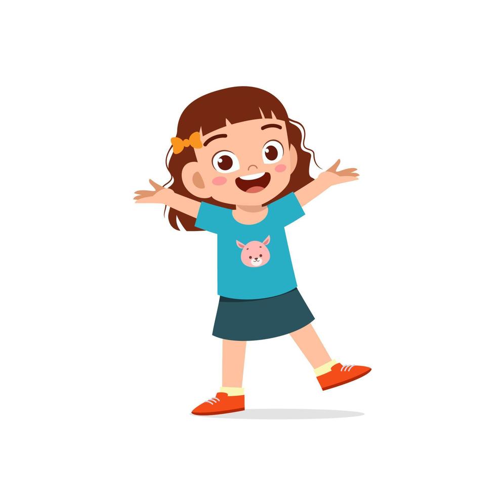 cute little kid girl show happy and friendly pose expression vector