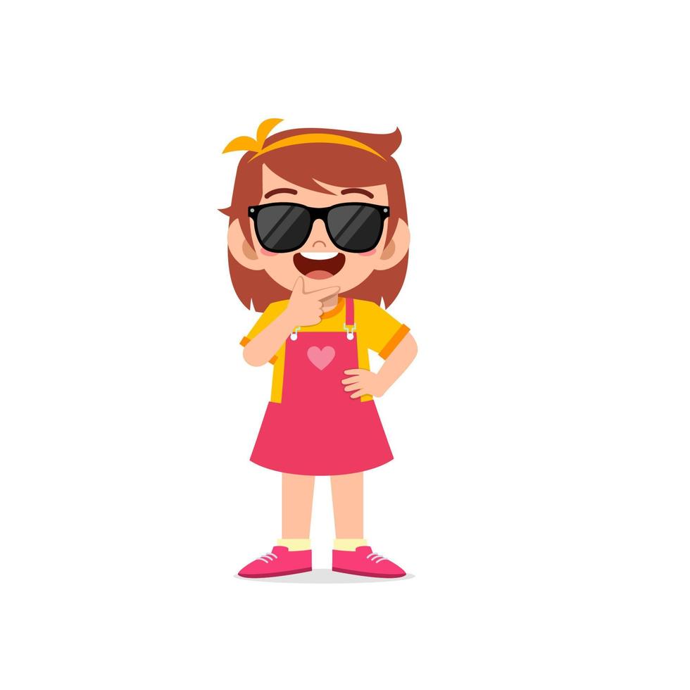 cute little kid girl show cool and wearing black glasses pose expression vector