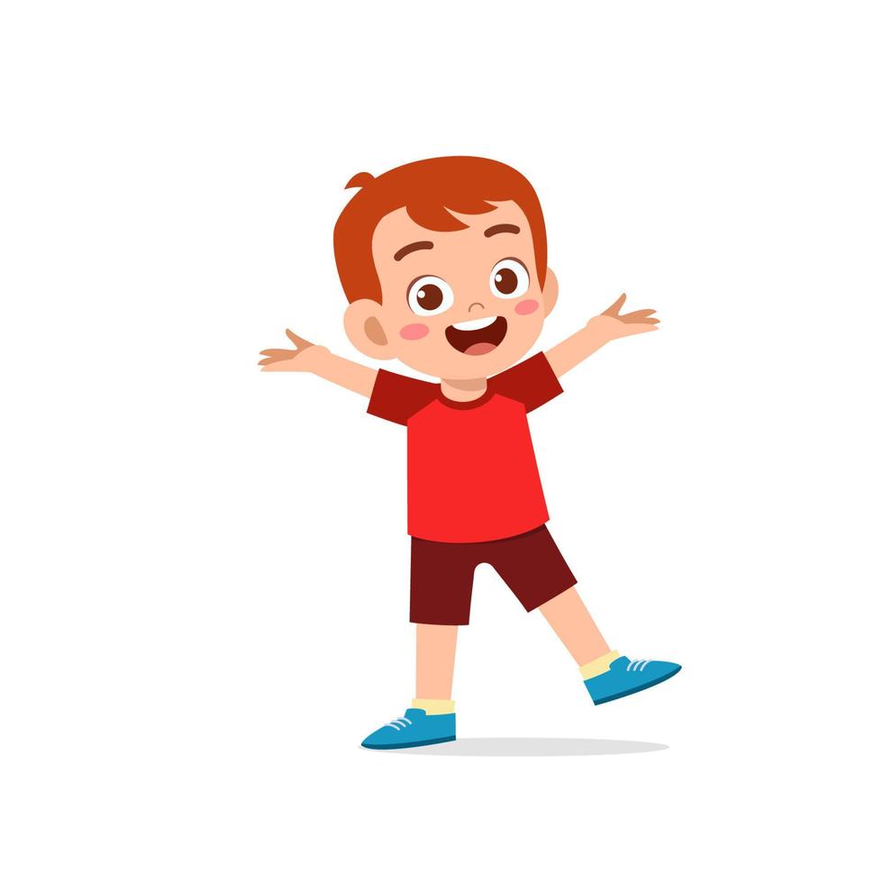 cute little kid boy show happy and friendly pose expression vector