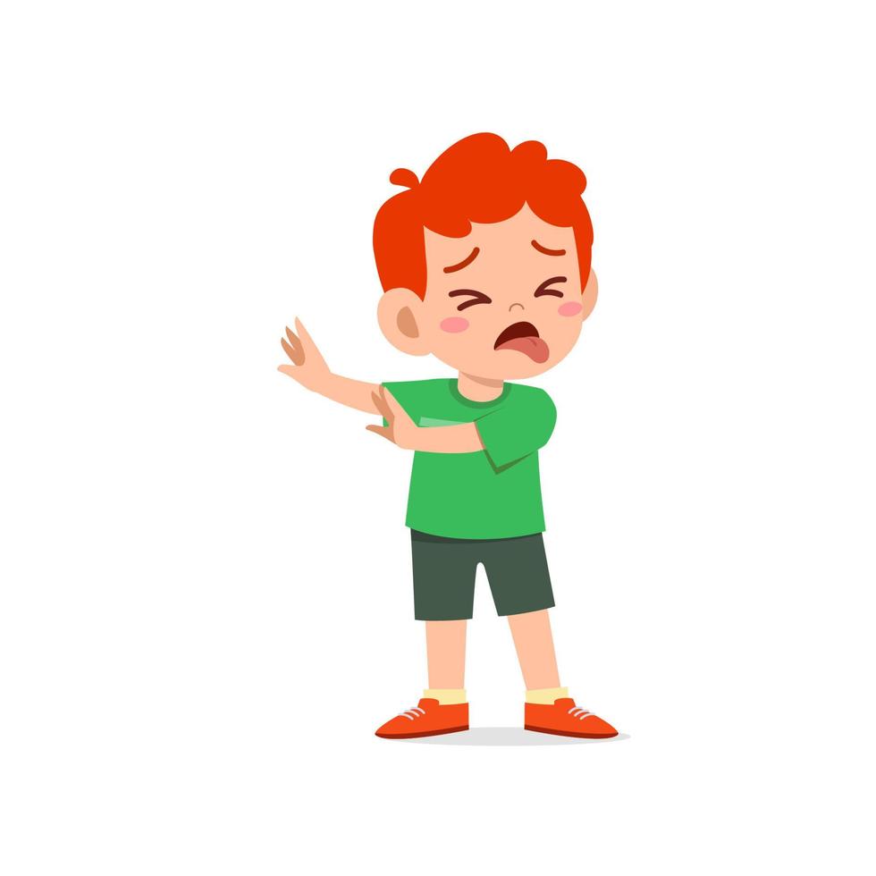 cute little kid boy show refuse and disgust pose expression vector