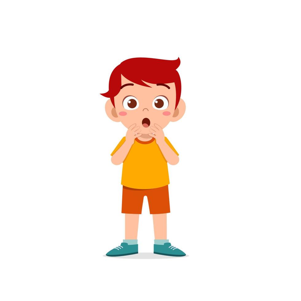 cute little kid boy show shock and amazed pose expression vector