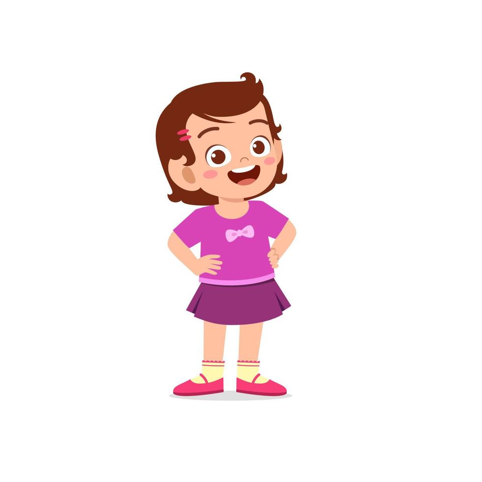 cute little kid girl stand smile with arm on hip pose expression vector