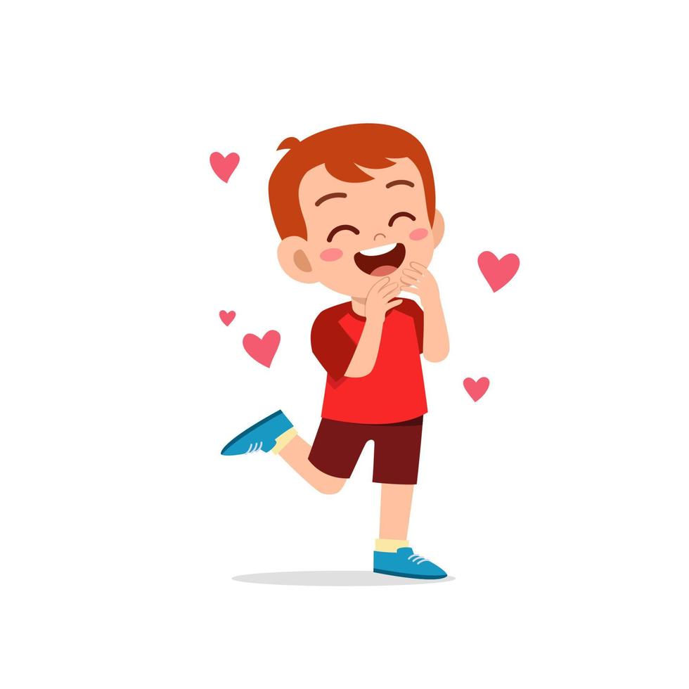 cute little kid boy feeling loved expression gesture vector