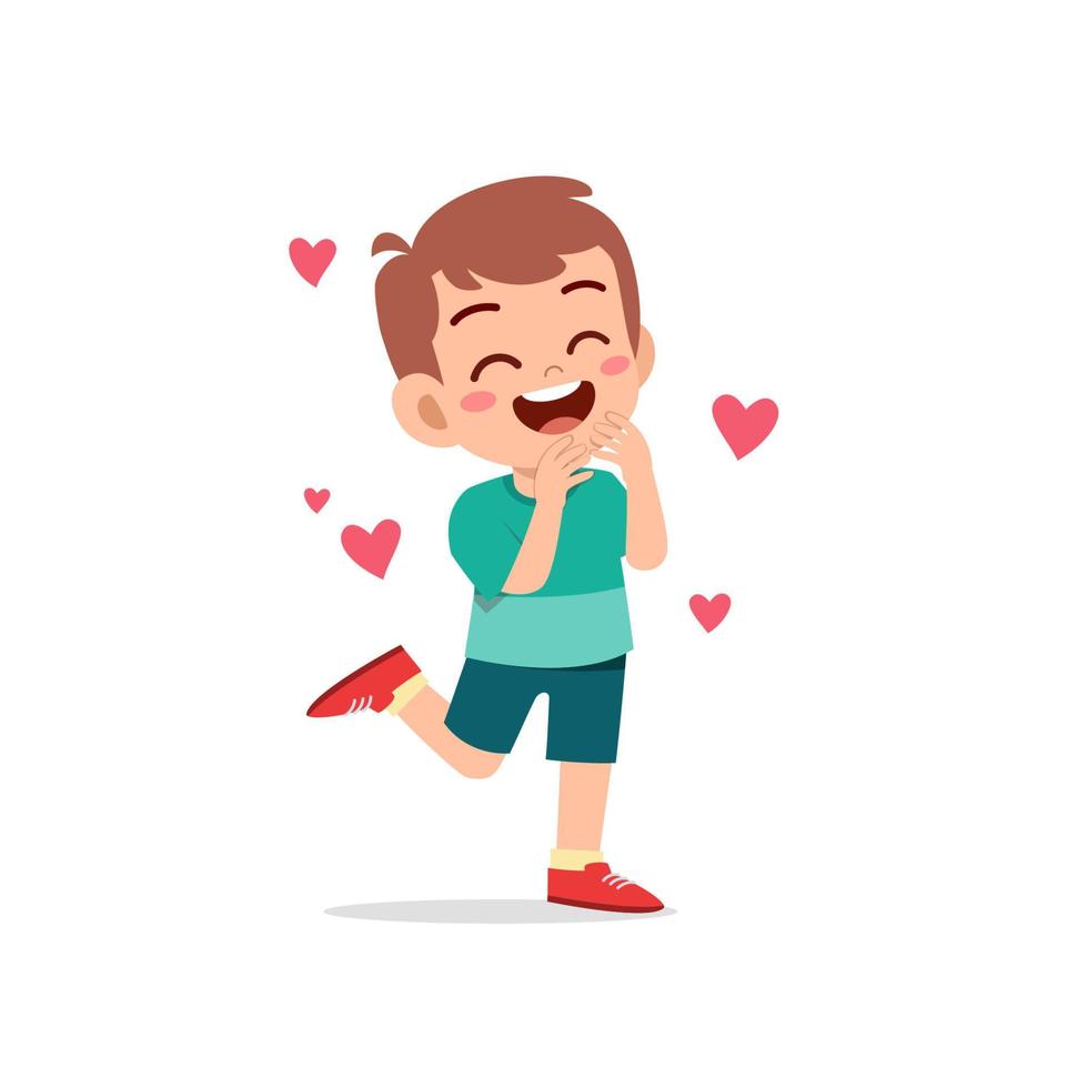 cute little kid boy feeling loved expression gesture vector