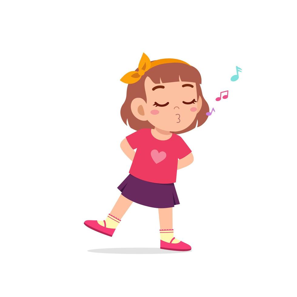 cute little kid girl stand and whistling with mouth vector