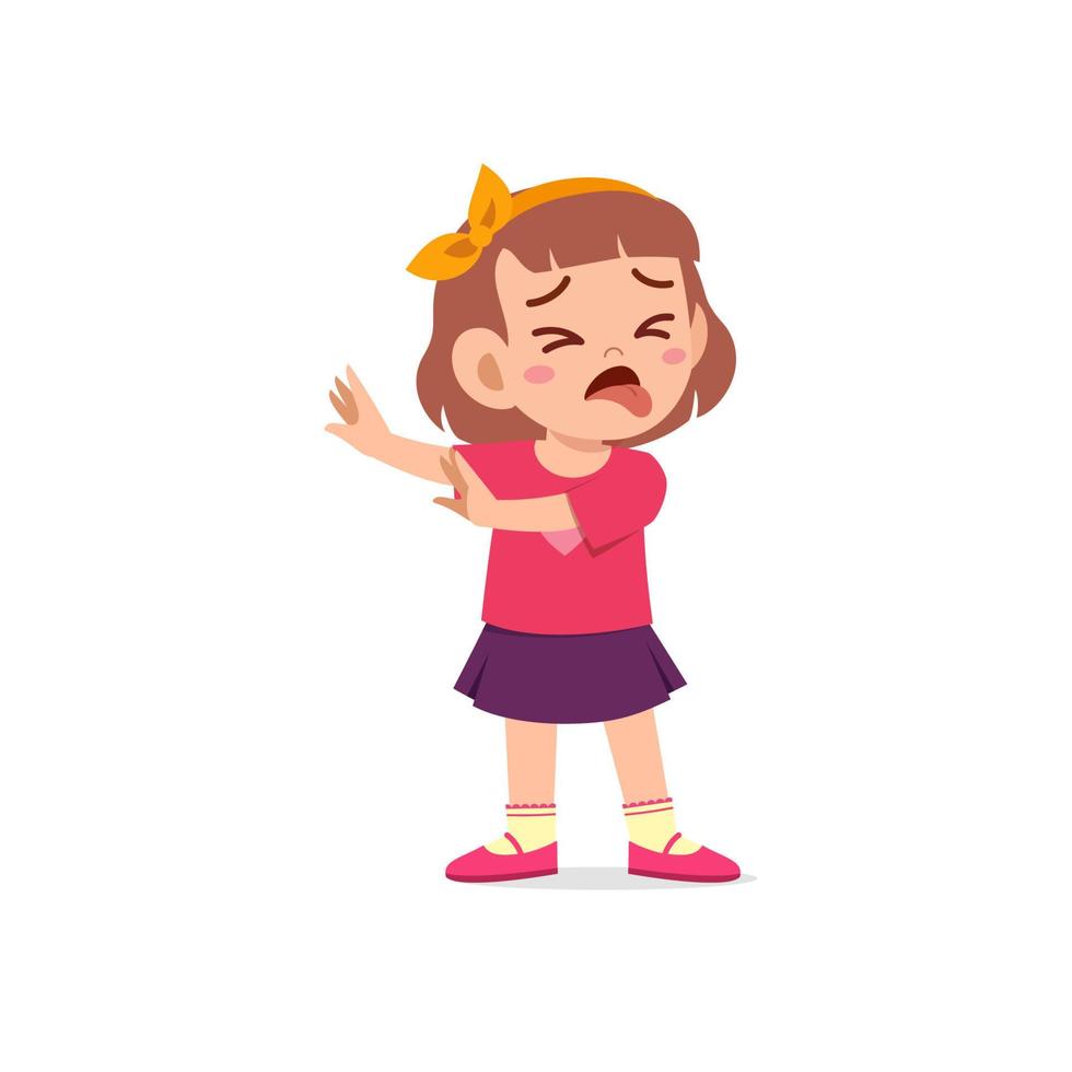 cute little kid girl show refuse and disgust pose expression vector