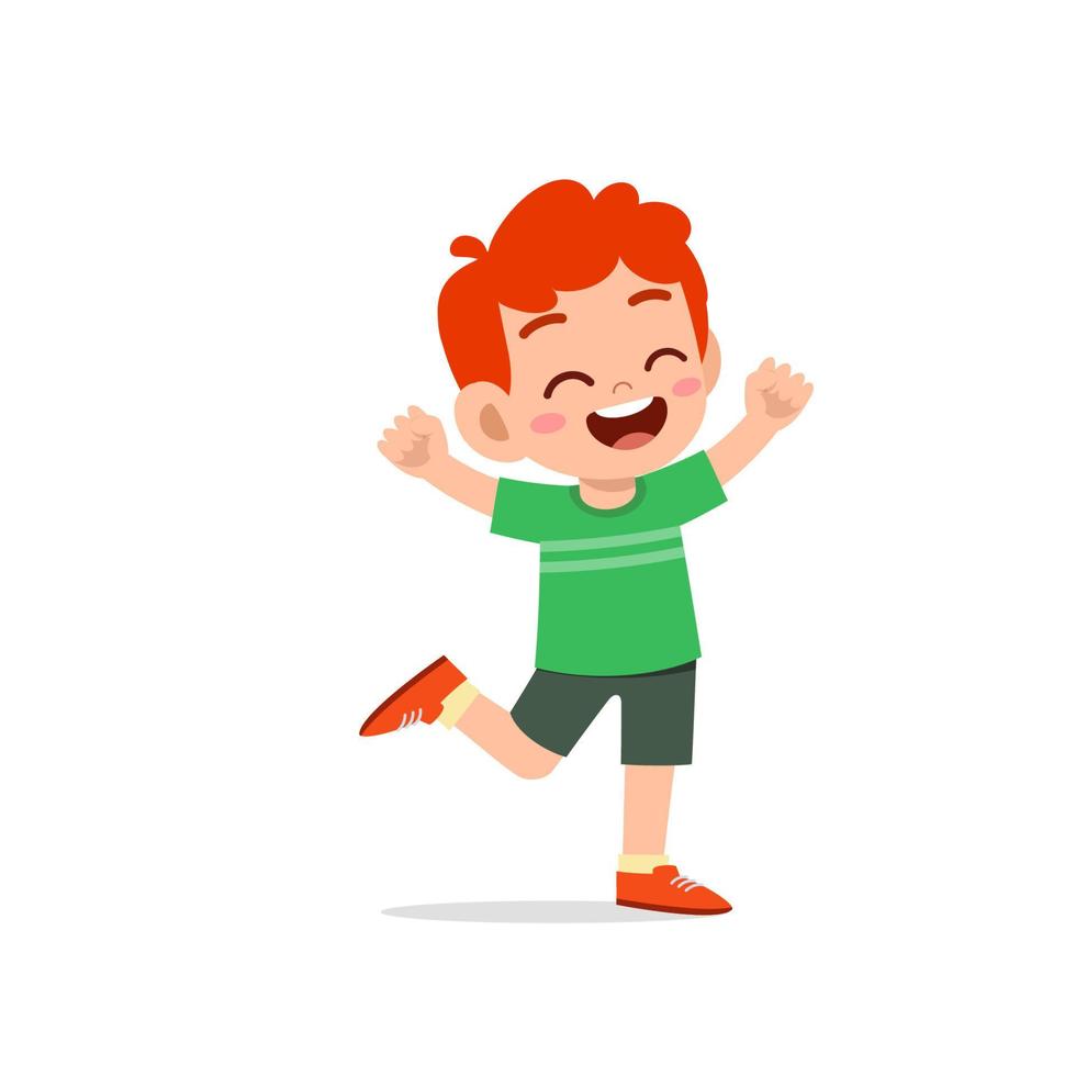 cute little kid boy stand happy celebrating pose expression vector