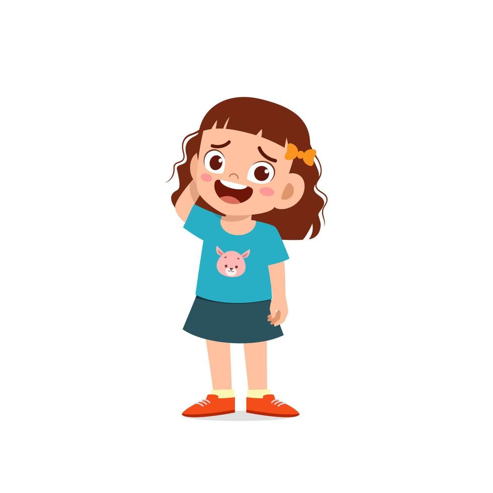 cute little kid girl show unsure and confused pose expression vector