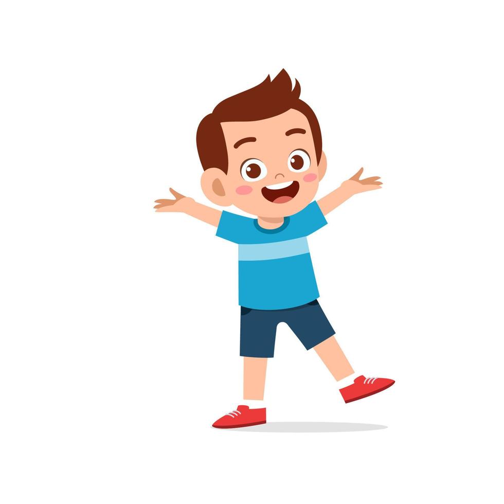 cute little kid boy show happy and friendly pose expression vector