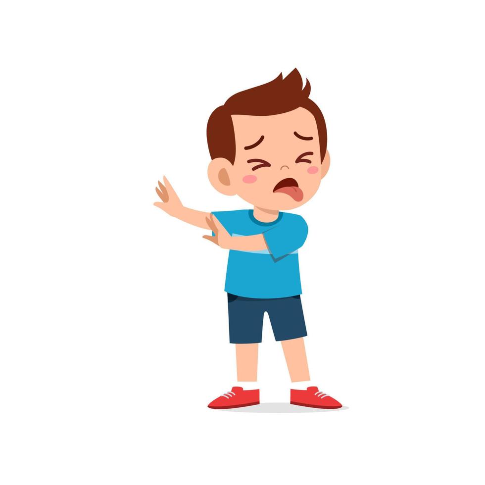 cute little kid boy show refuse and disgust pose expression vector