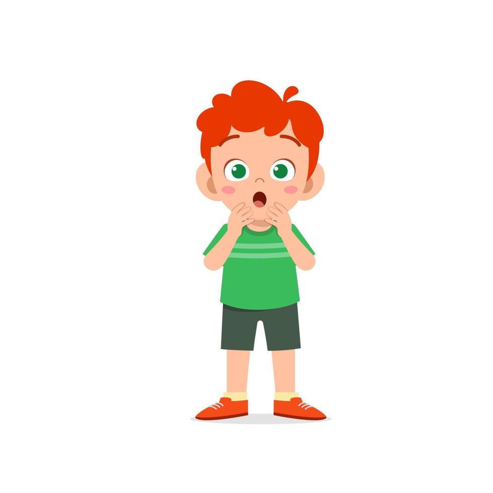 cute little kid boy show shock and amazed pose expression vector