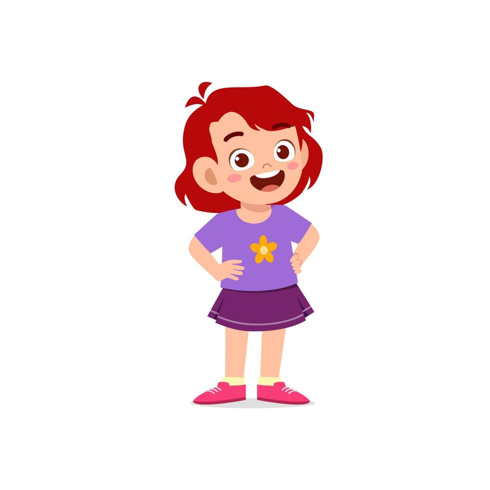 cute little kid girl stand smile with arm on hip pose expression vector