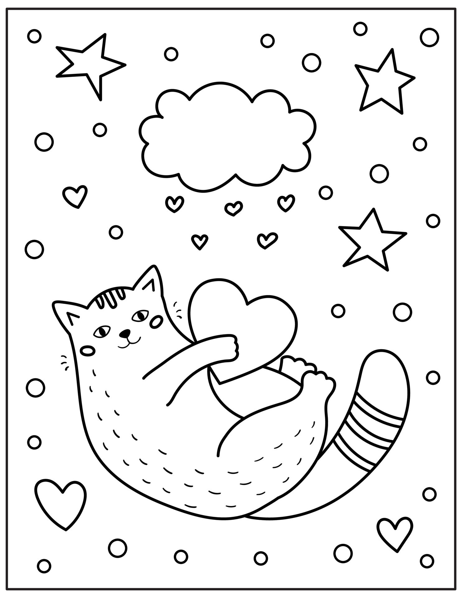 PrinCute hand drawn doodle cat with big heart. Valentines day coloring page for children and adults. Outline vector illustration. 7943124 Vector Art at Vecteezy