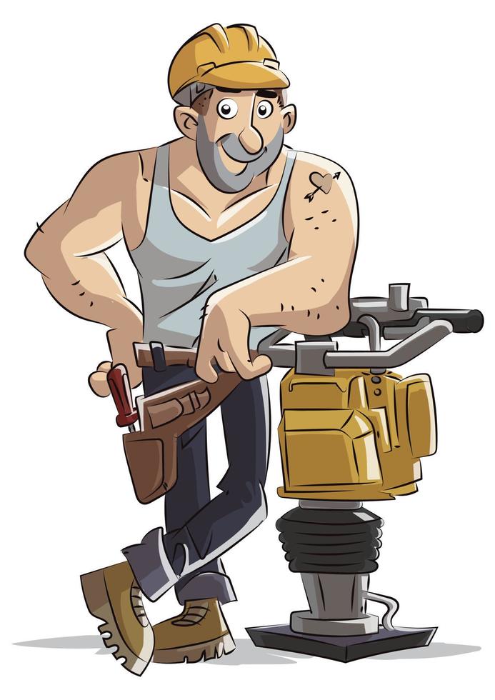 Construction worker with machine vector