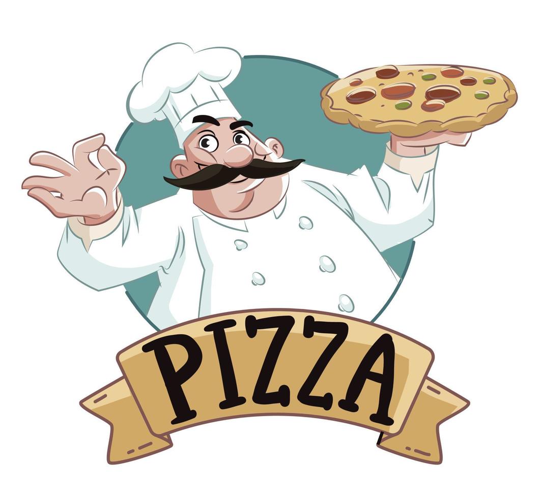 chef de pizzería con pizza vector