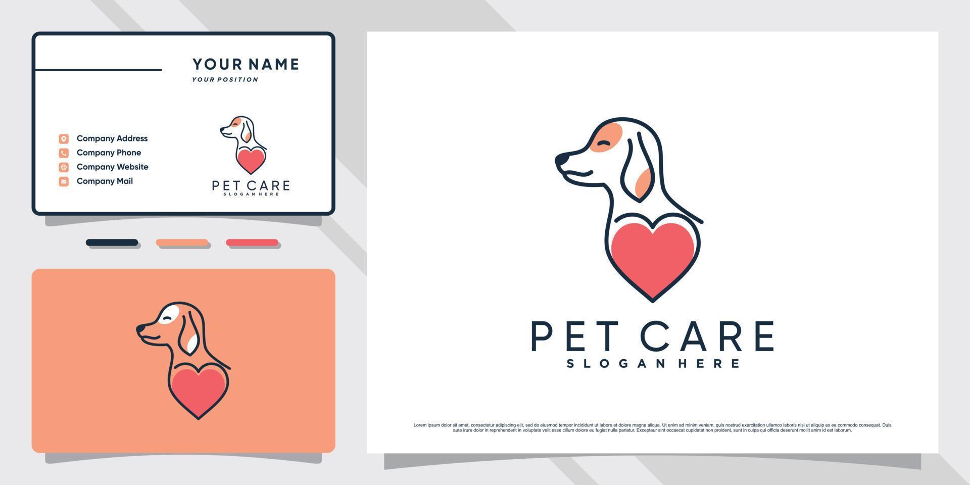Dog pet logo design with love element and business card template Premium Vector