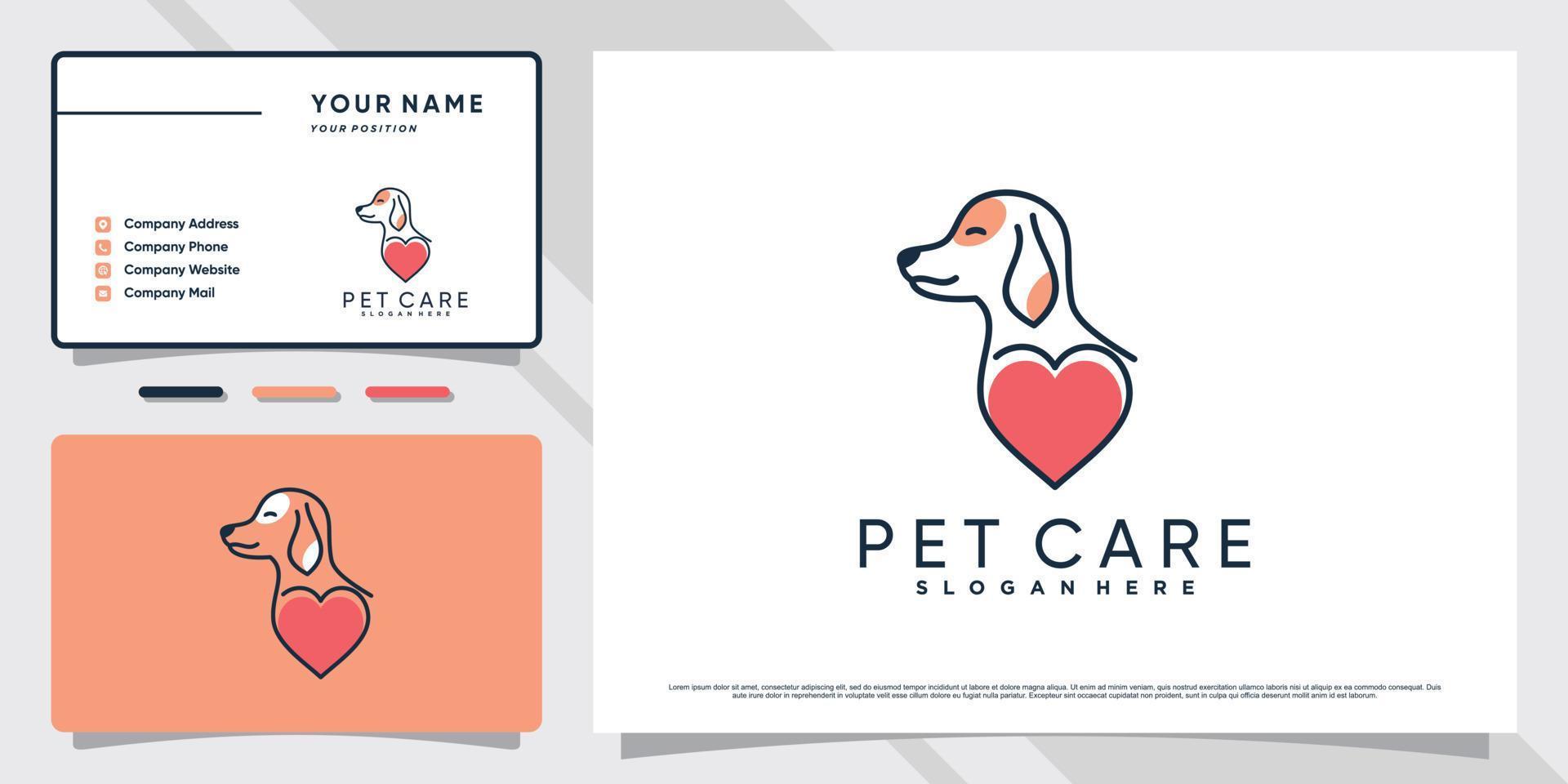 diseño de logotipo de mascota de perro con elemento de amor y vector premium de plantilla de tarjeta de visita