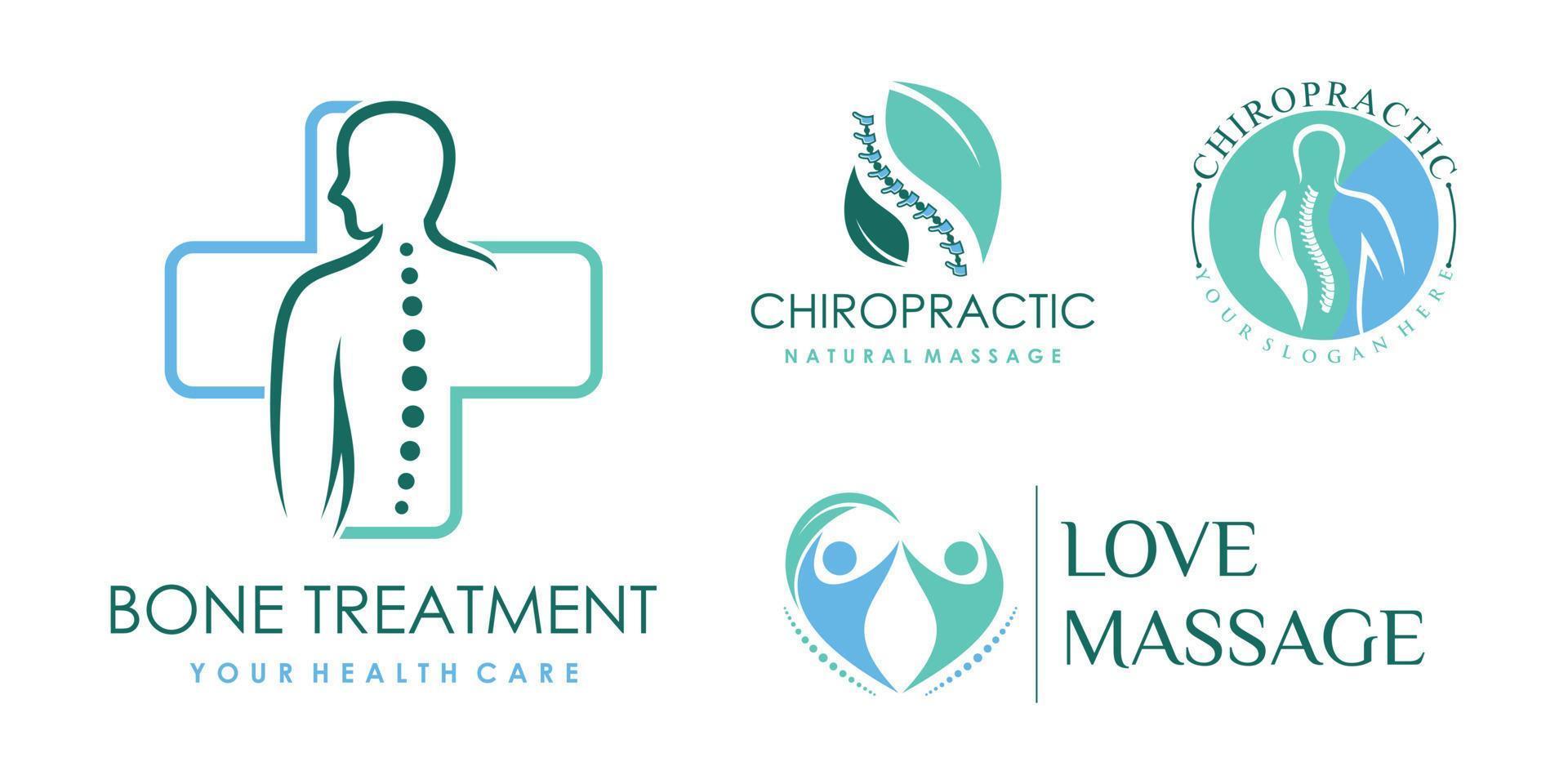 Set of bone treatment icon logo design for massage teraphy with creative element Premium Vector