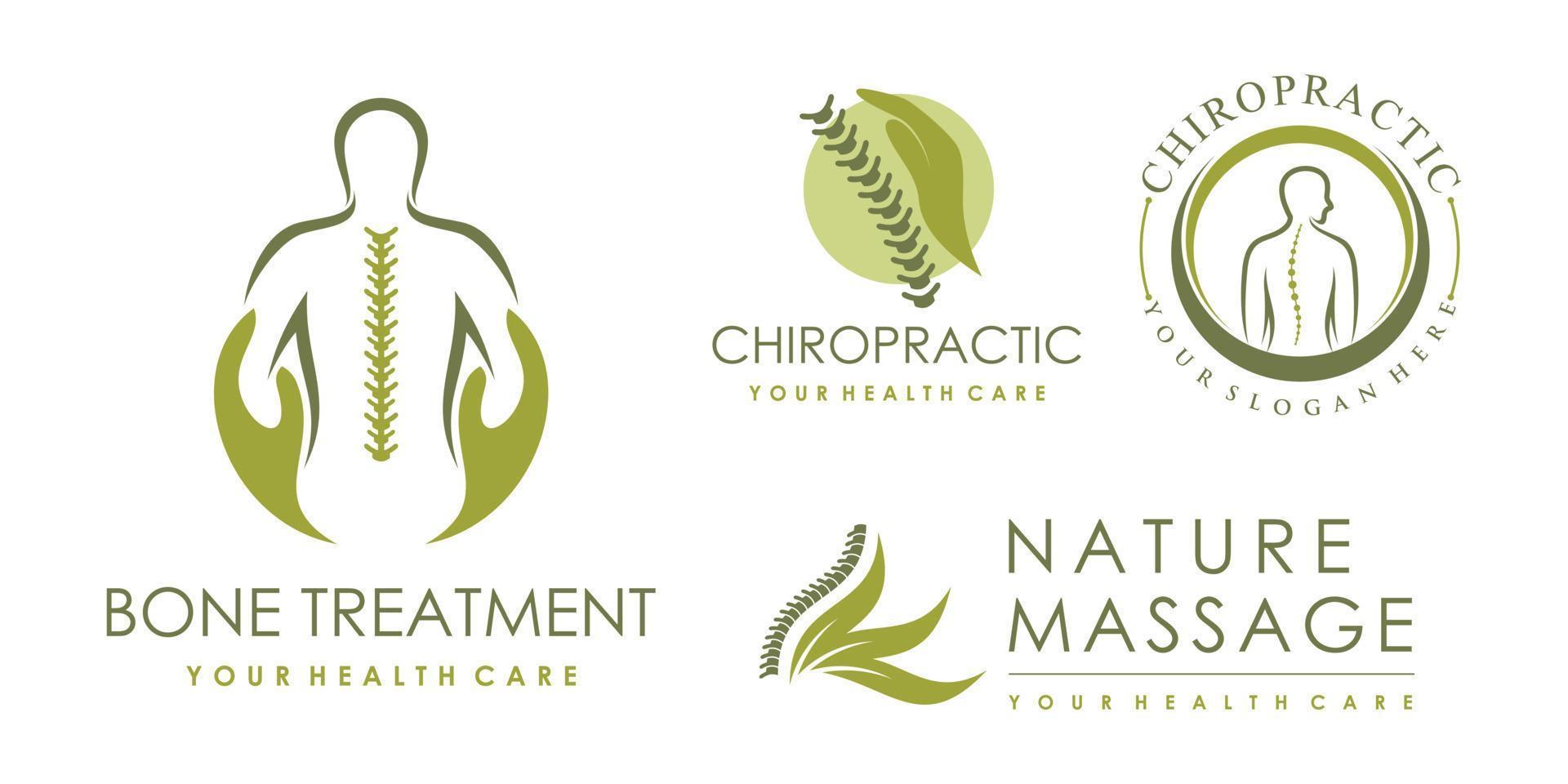 Set of bone treatment icon logo design for massage teraphy with creative element Premium Vector