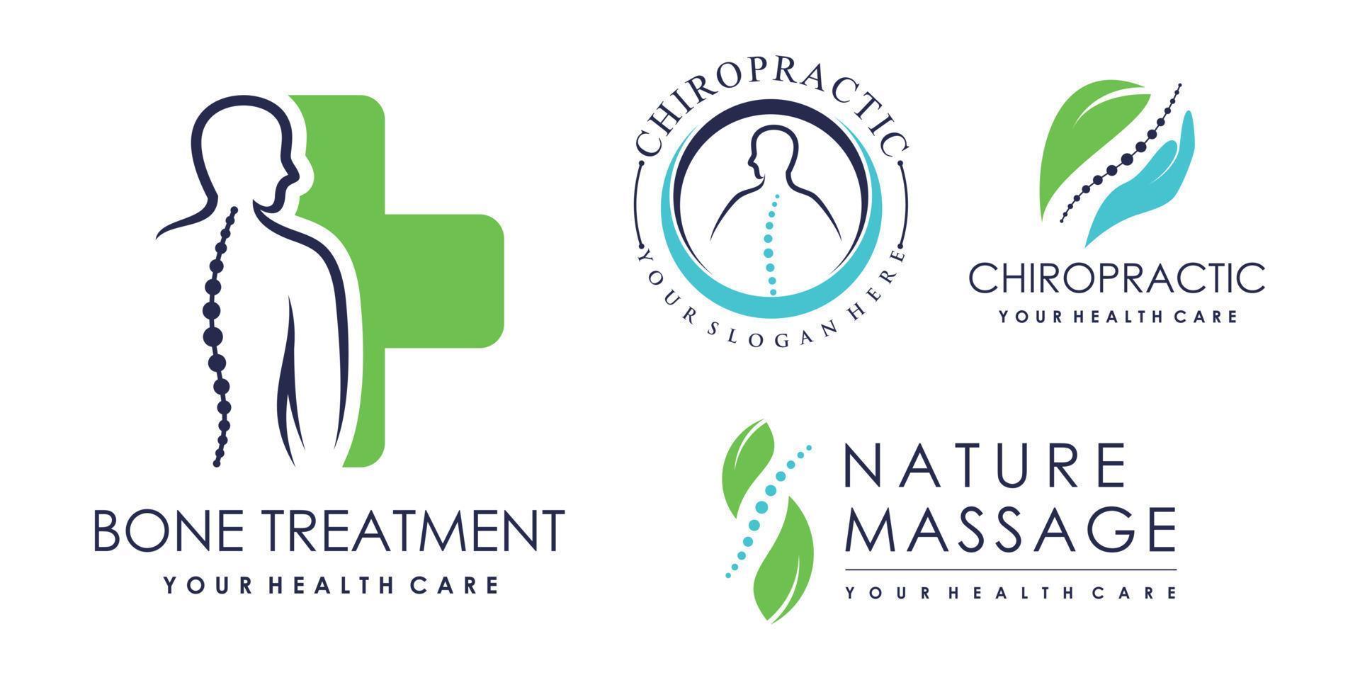 Set of bone treatment icon logo design for massage teraphy with creative element Premium Vector