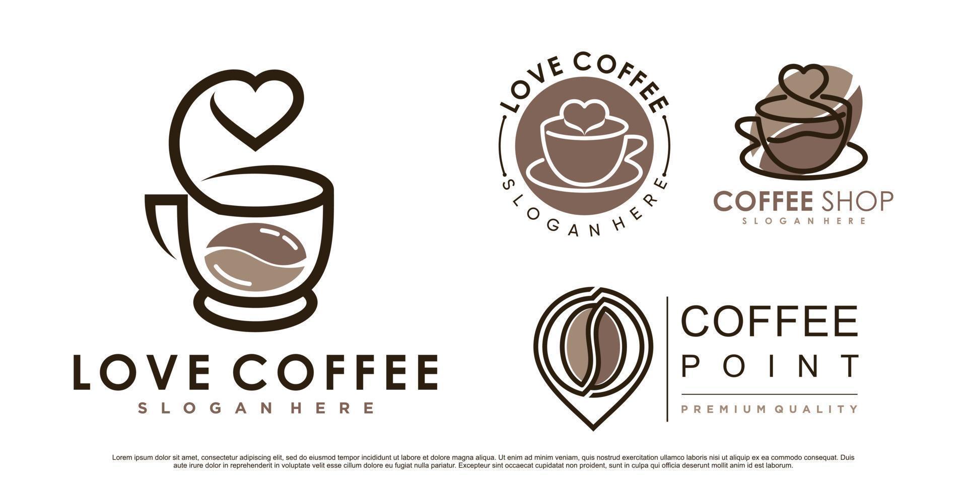Coffee icon set logo and coffee shop logo design inspiration with creative element Premium Vector