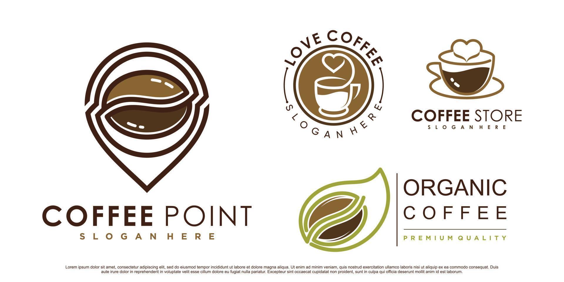 Coffee icon set logo and coffee shop logo design inspiration with creative element Premium Vector