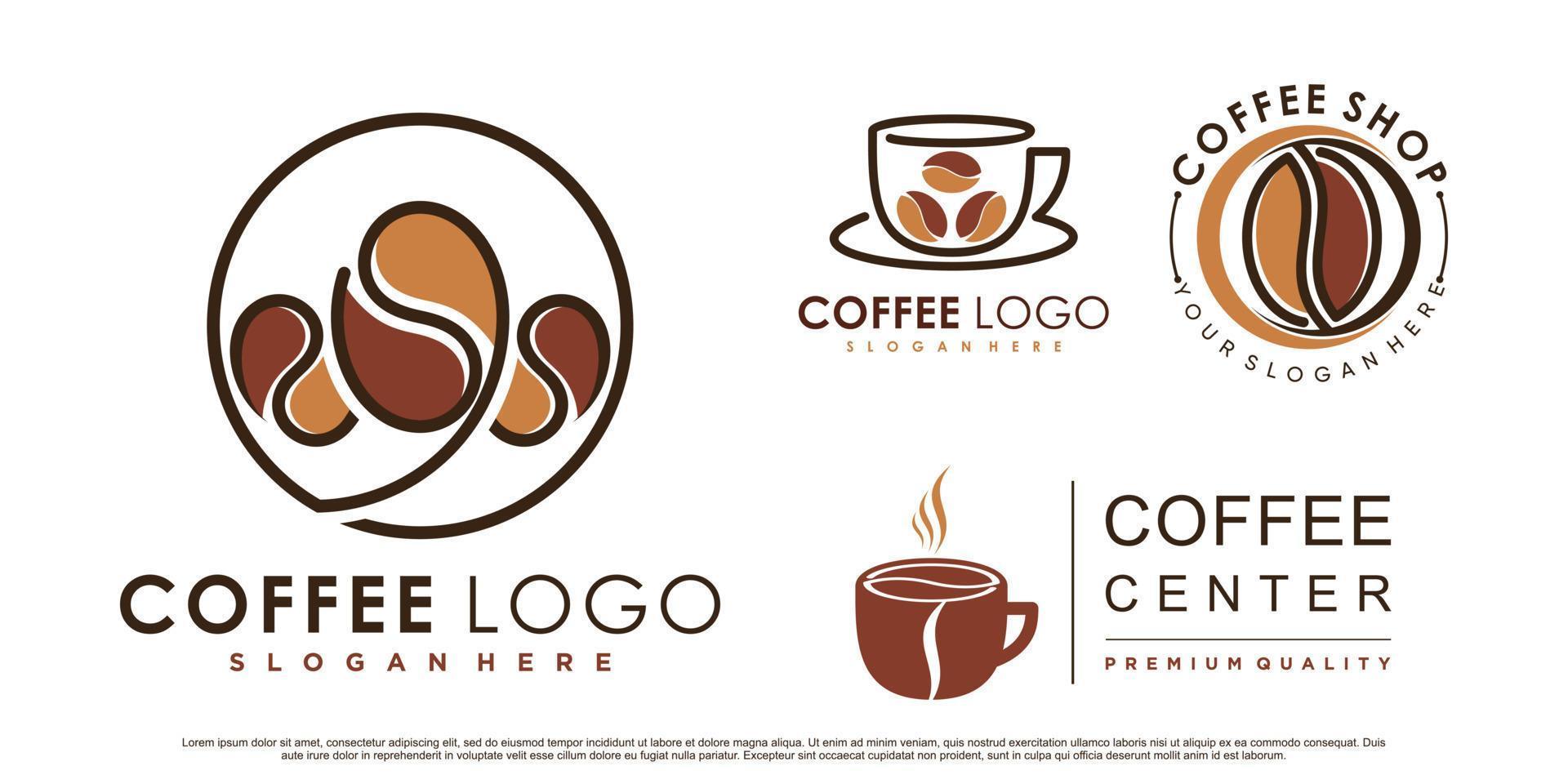 Coffee icon set logo and coffee shop logo design inspiration with creative element Premium Vector