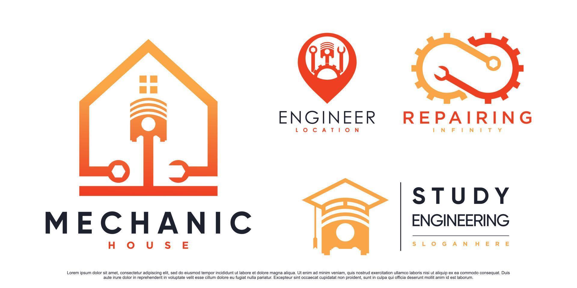 conjunto de diseño de logotipo de icono mecánico de colección para negocios con vector premium de elemento creativo