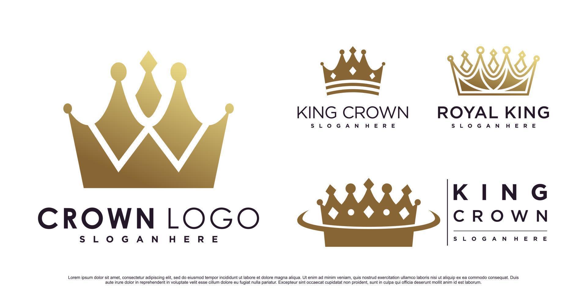 Crown or king icon set logo design with creative element Premium Vector