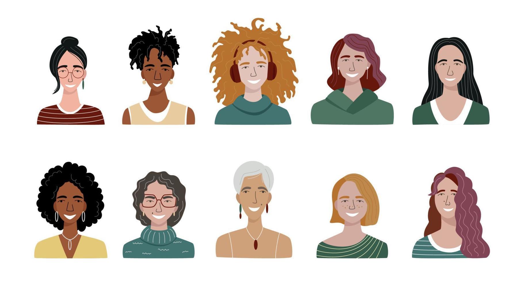 Bundle of different women avatars. Set of colourful user portraits. vector