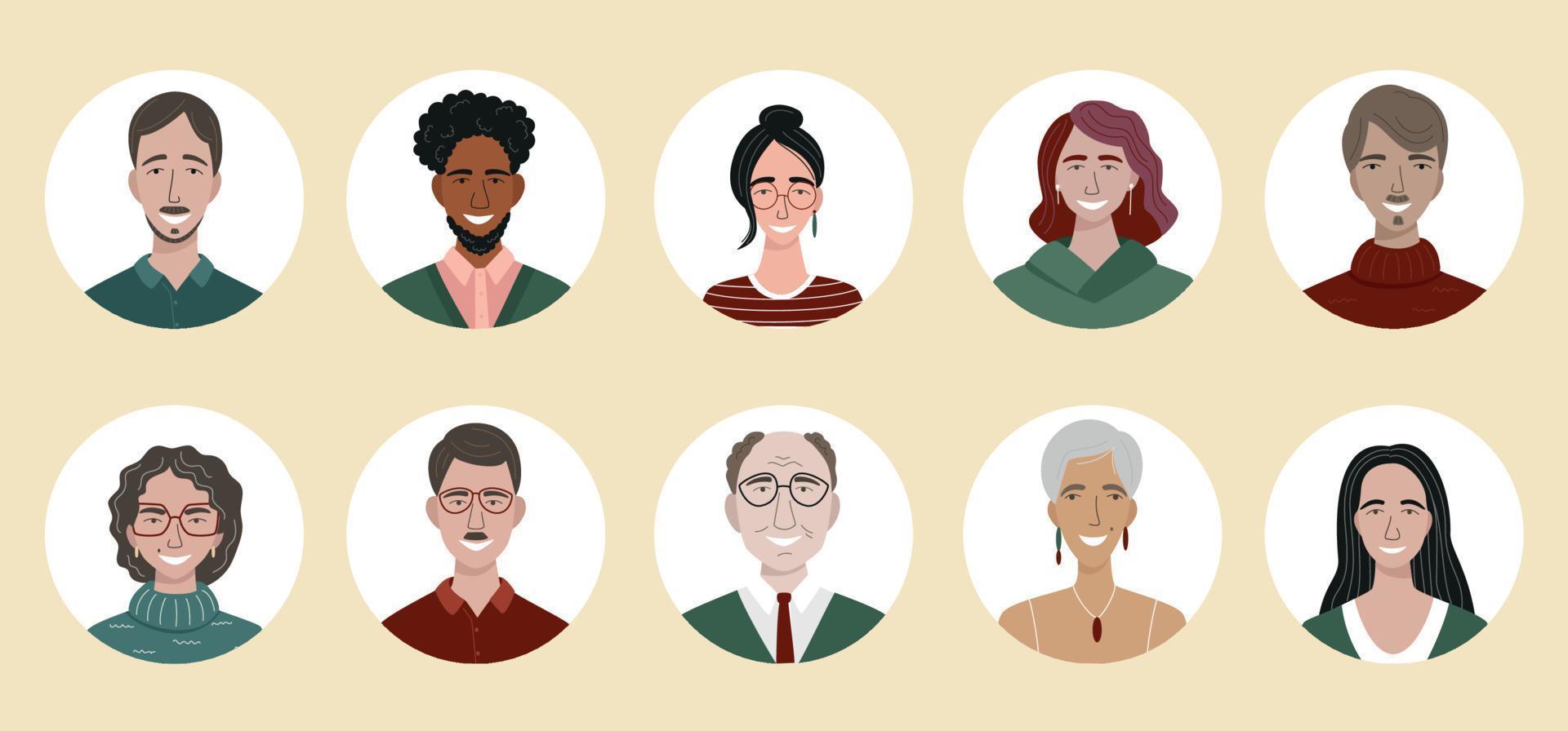 paquete de avatares de diferentes personas. conjunto de coloridos retratos de usuario. vector