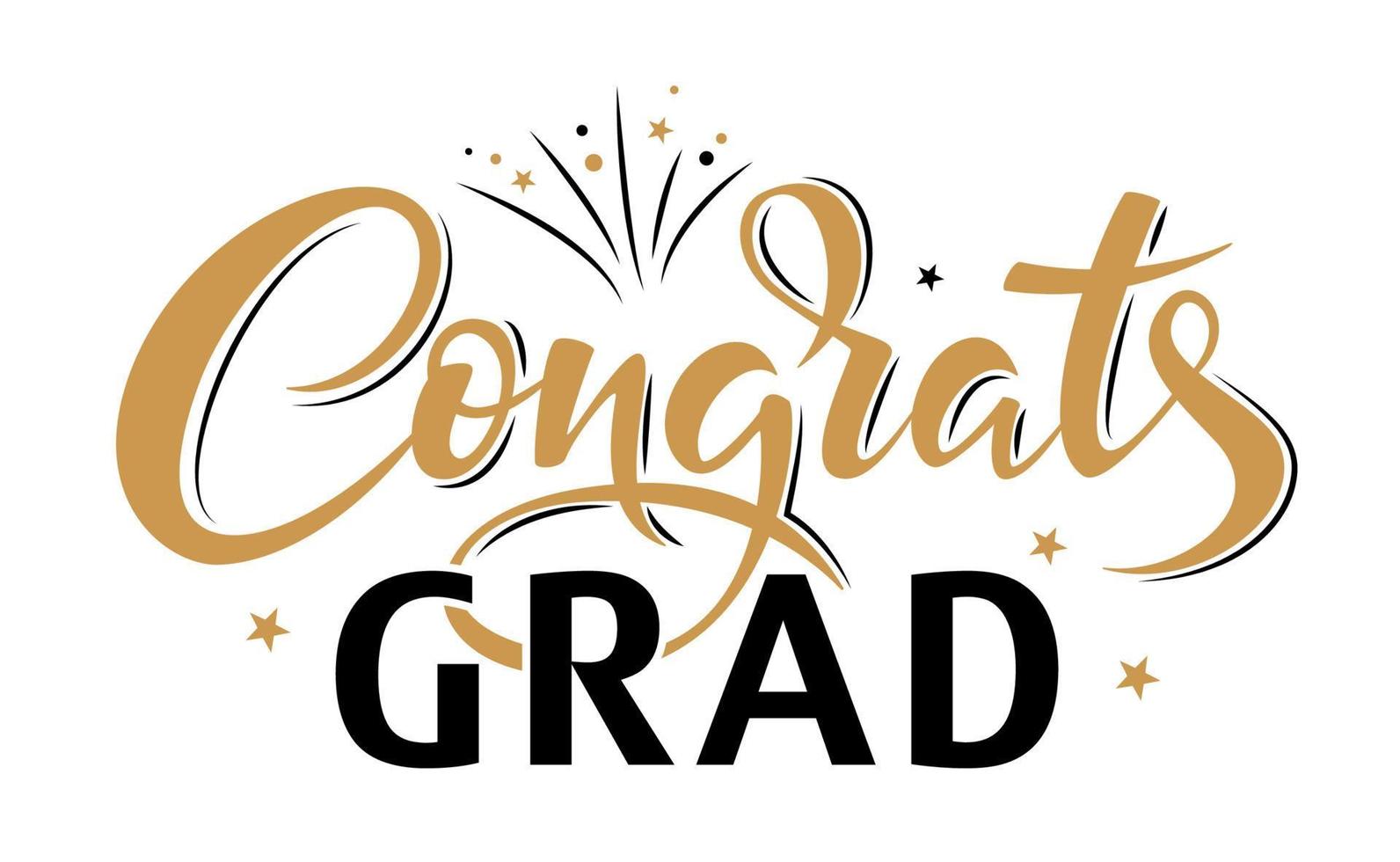 Congrats Grad, Greeting Lettering Sign with Fireworks and Stars vector