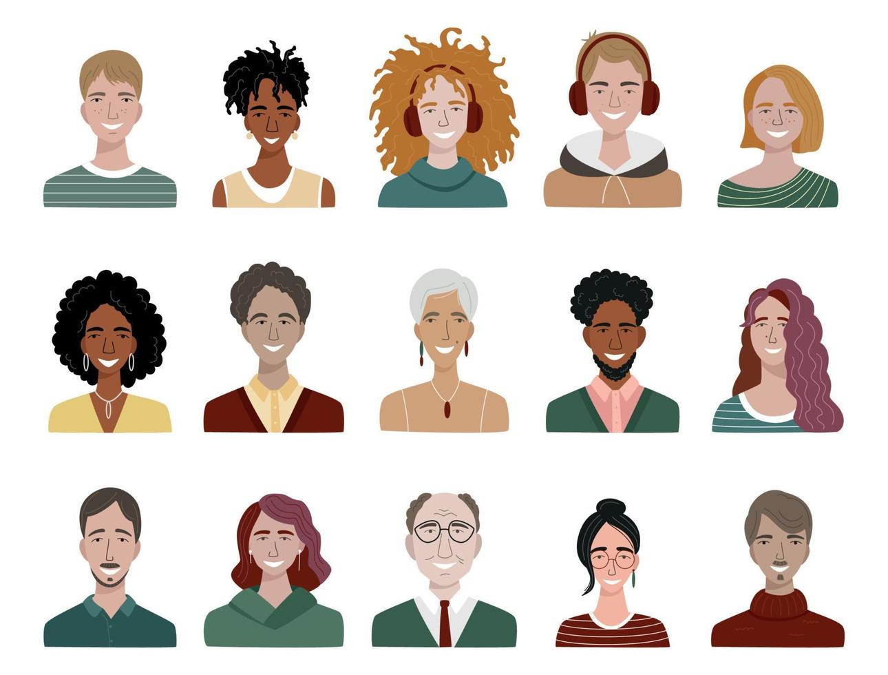 Bundle of different people avatars. Set of colourful user portraits. vector