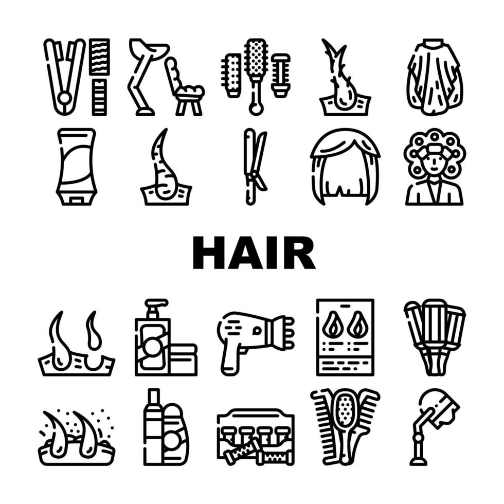 Healthy Hair Treatment Collection Icons Set Vector