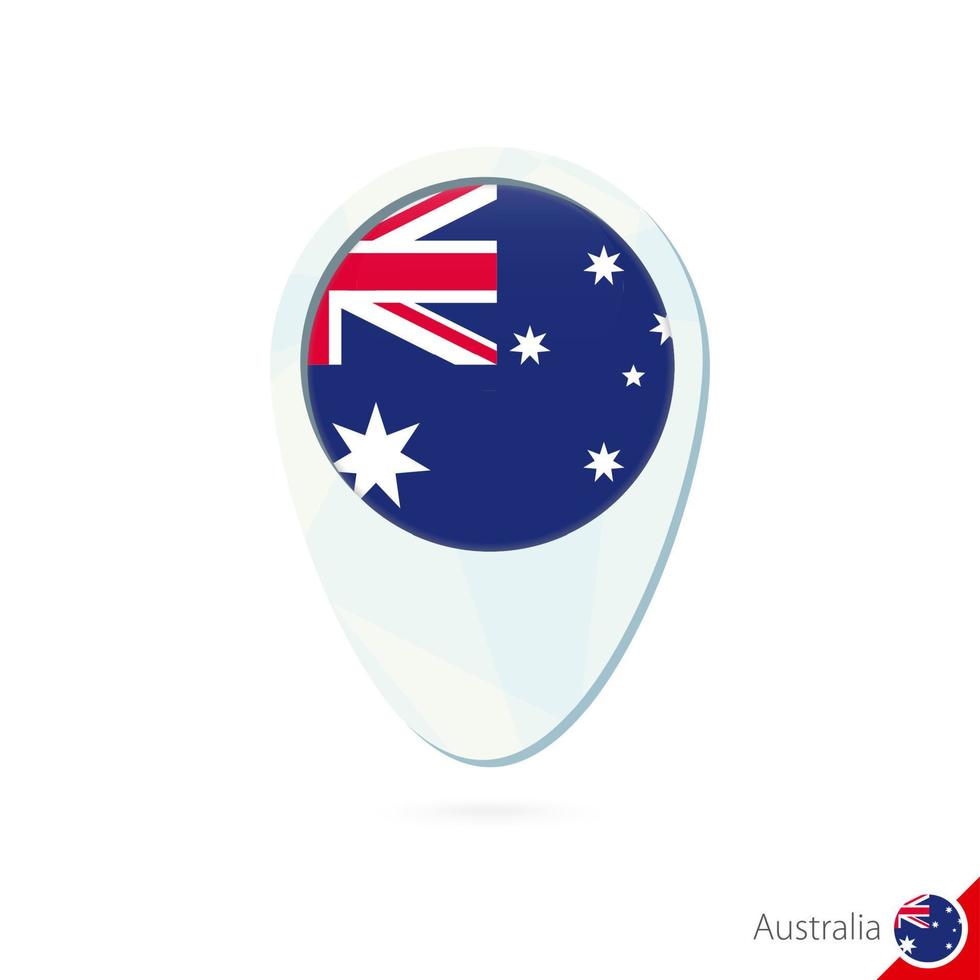 icono de pin de mapa de ubicación de bandera de australia sobre fondo blanco. vector
