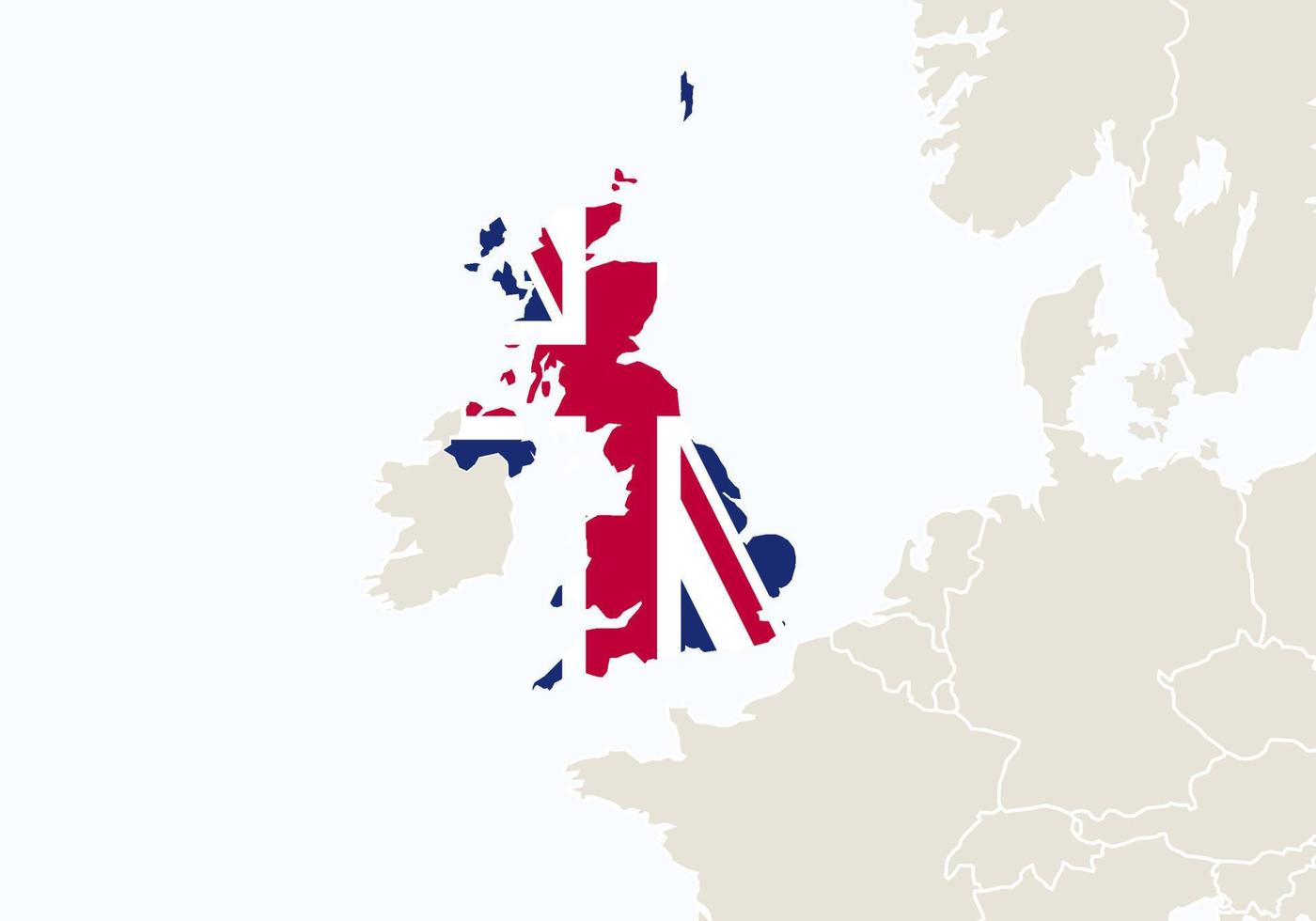 Europa con el mapa del Reino Unido resaltado. vector