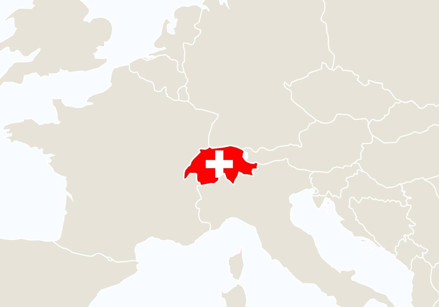 europa con el mapa de suiza resaltado. vector