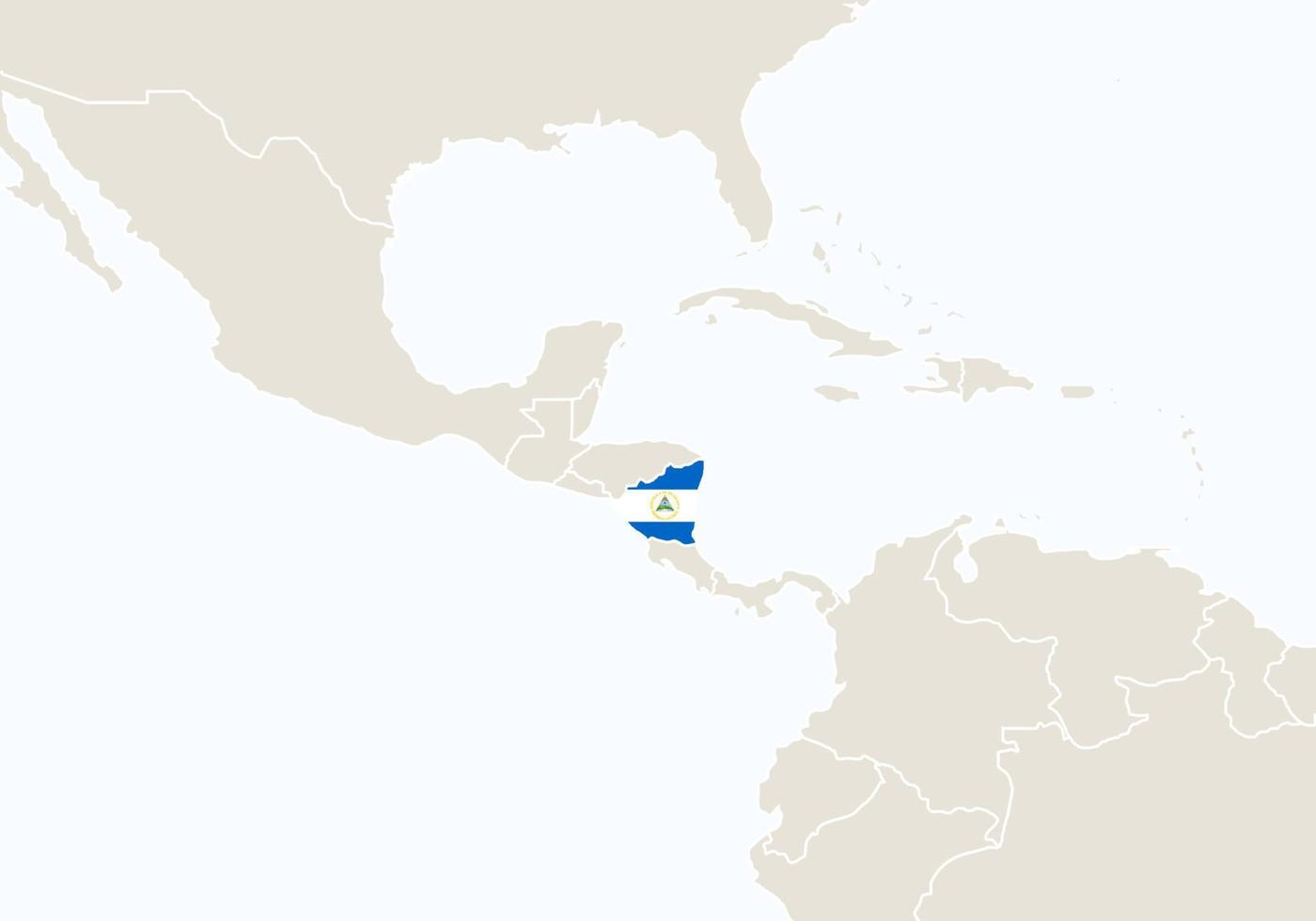 américa del sur con el mapa de nicaragua resaltado. vector