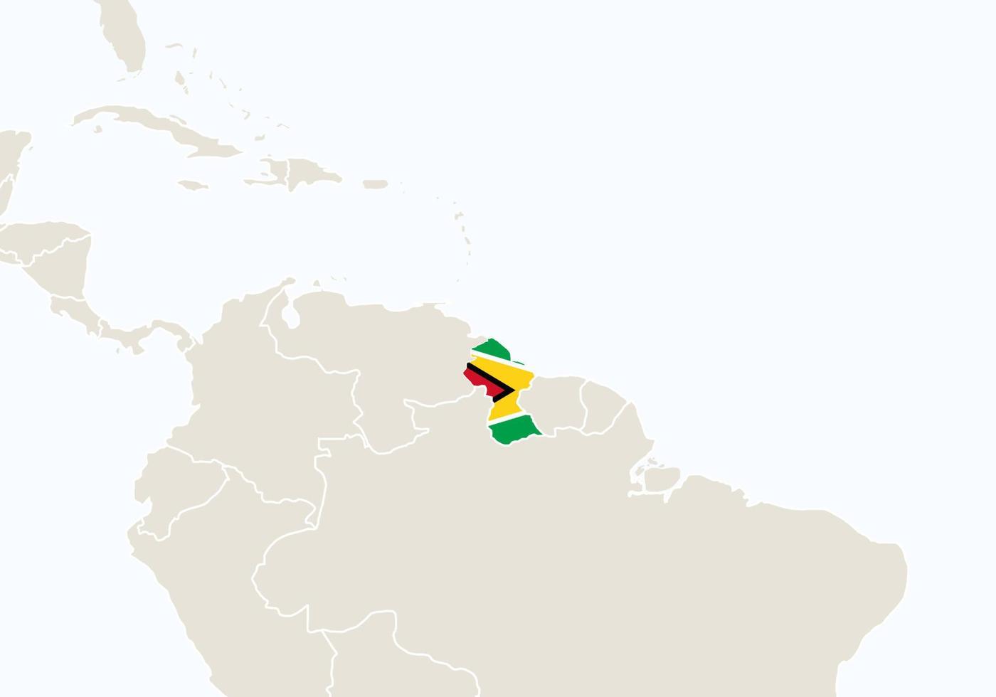 américa del sur con el mapa de guyana resaltado. vector