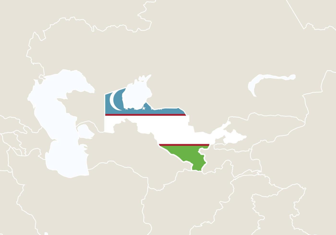 Asia with highlighted Uzbekistan map. vector