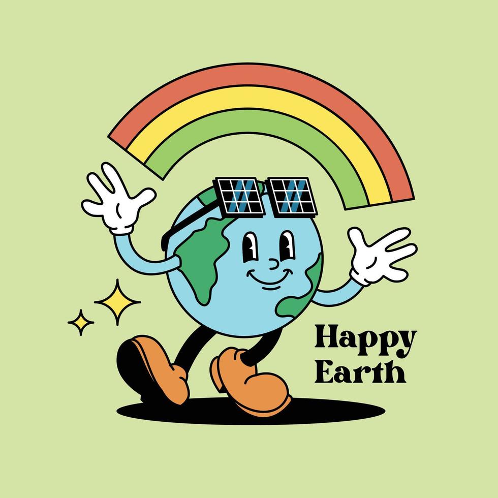 vintage earth globe cartoon retro vector illustrarton