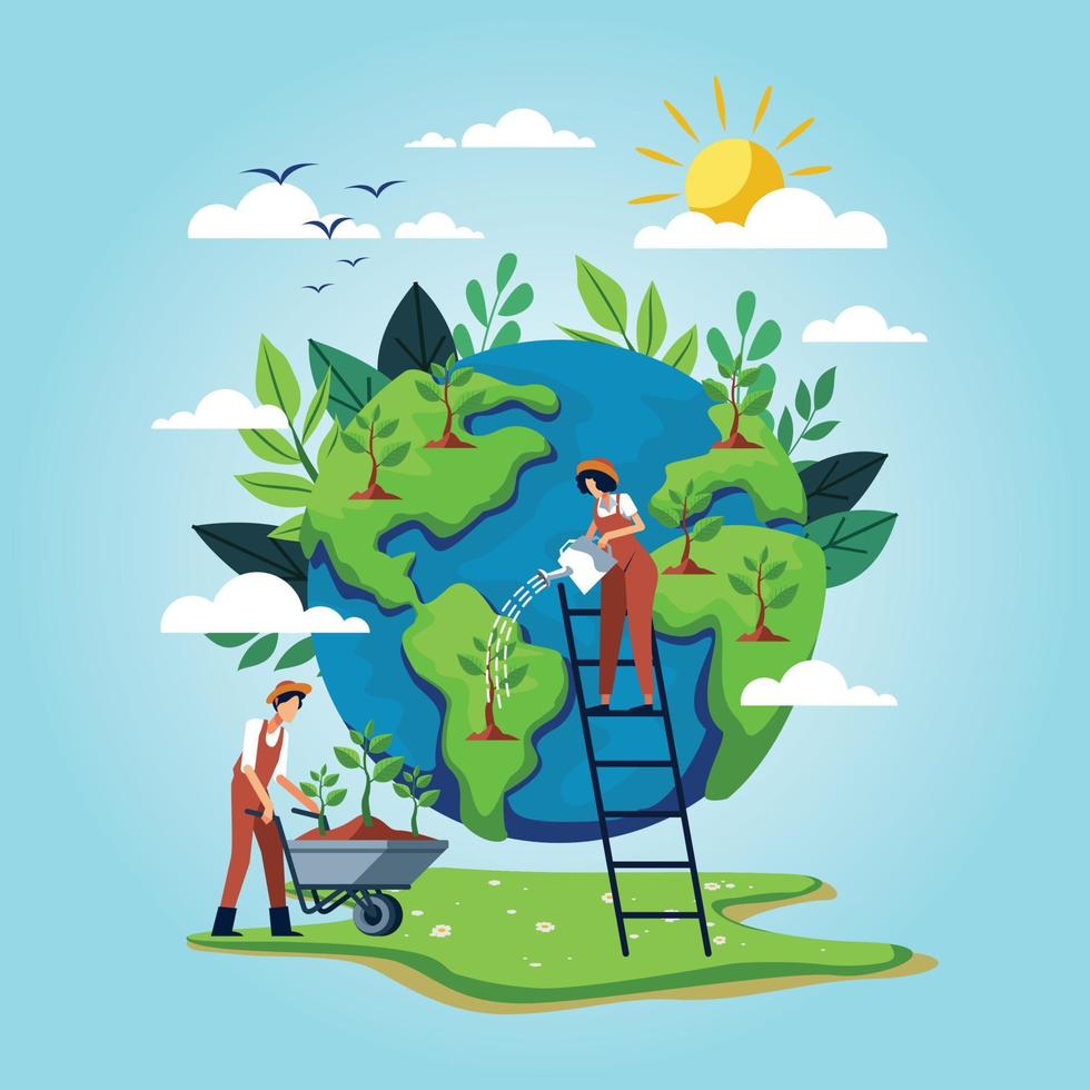 mother earth globe day world environment day vector illustrarton