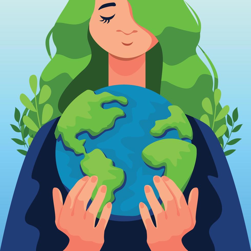 mother earth globe day world environment day vector illustrarton
