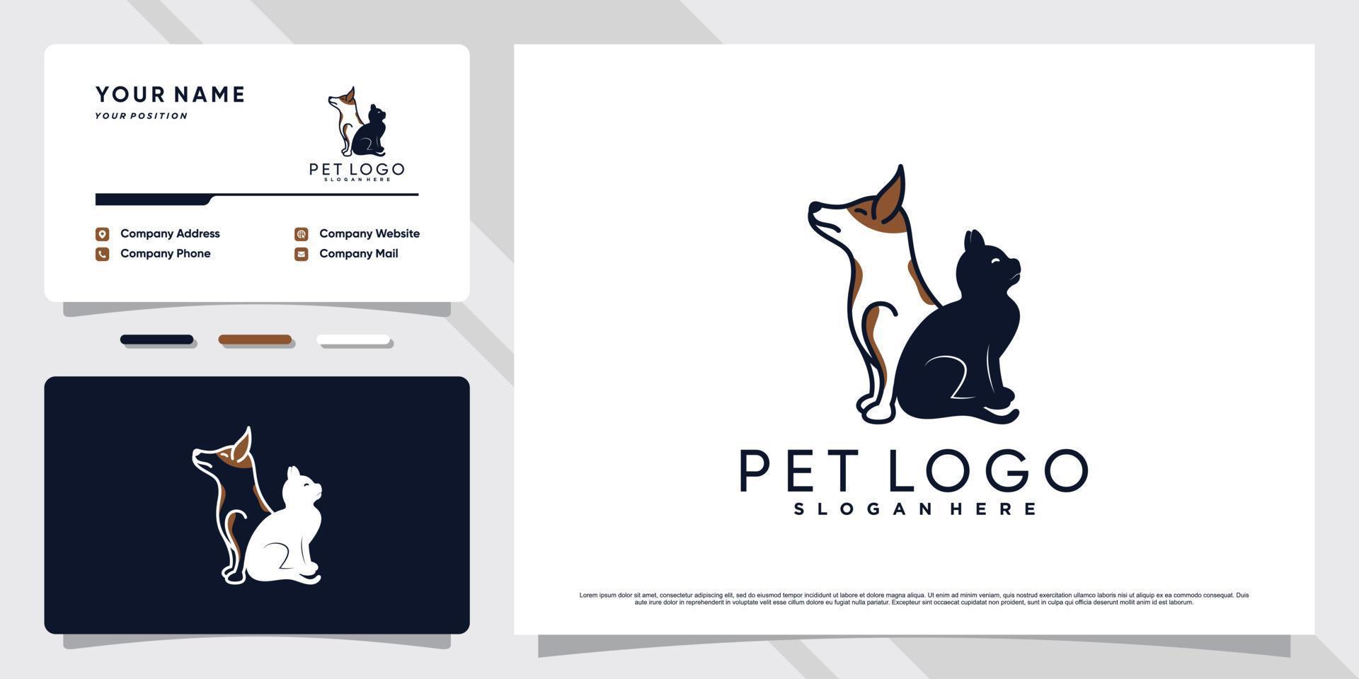 logotipo de tienda de mascotas para perros y gatos con concepto creativo y vector premium de plantilla de tarjeta de visita