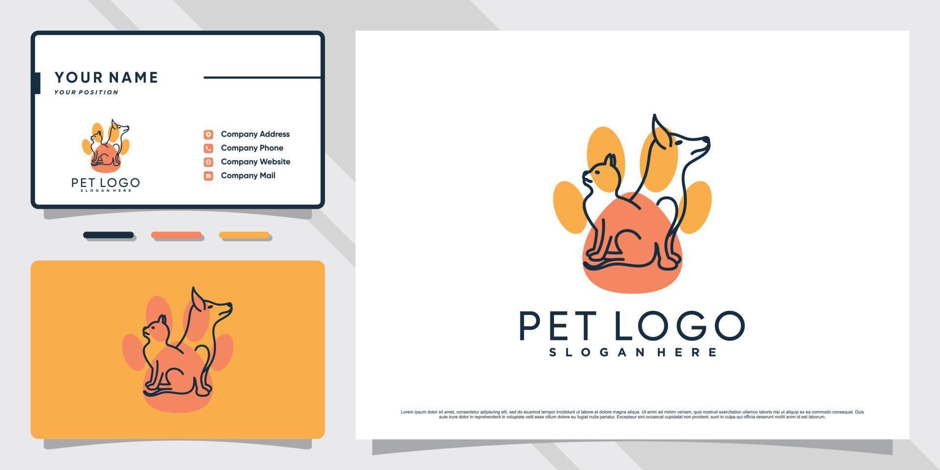 Dog and cat pet shop logo with creative concept and business card template Premium Vector