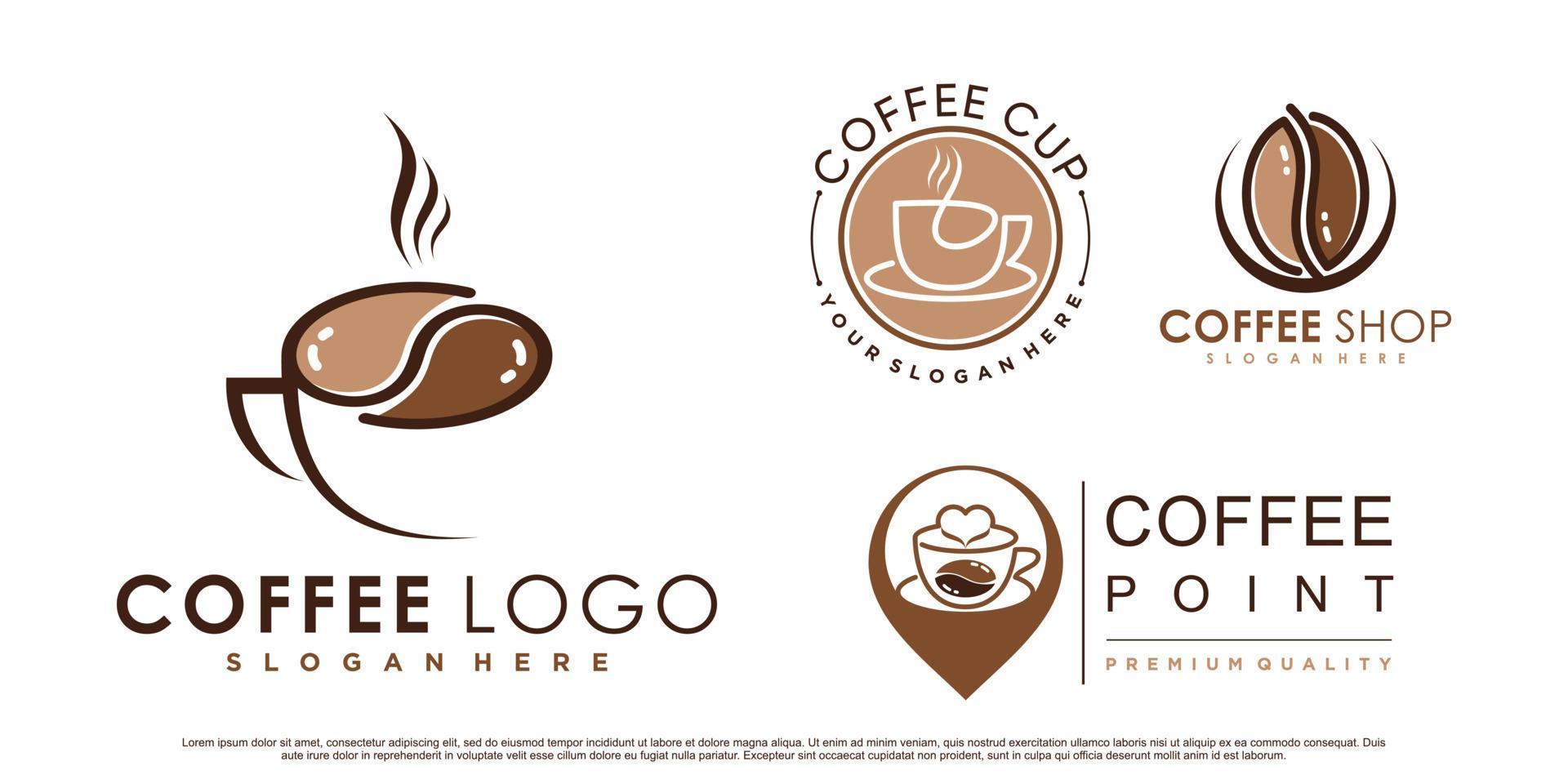 Coffee icon set logo and coffee shop logo design inspiration with creative element Premium Vector