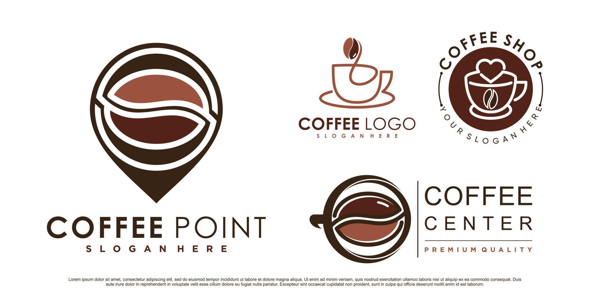 Coffee icon set logo and coffee shop logo design inspiration with creative element Premium Vector